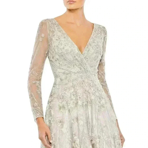 Mac Duggal 20402 Embellished Wrap Illusion A Line Gown 4 Pastel Floral Evening - Picture 2 of 12